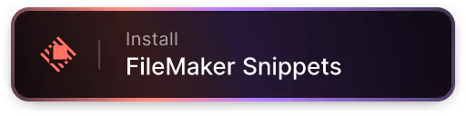 Button with an icon and text that reads Install FileMaker Snippets on a dark gradient background.