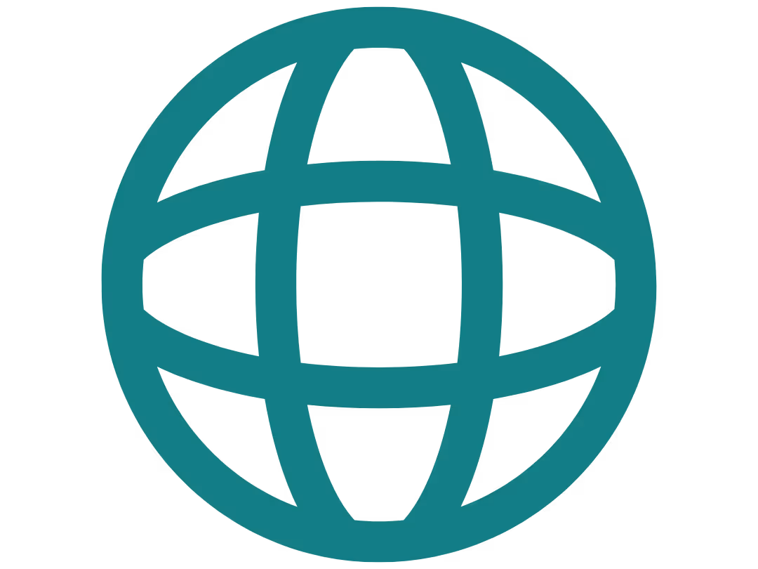 Teal globe icon with latitude and longitude lines.