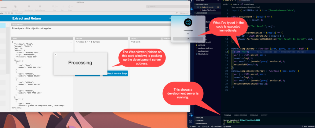 By starting up a development server in VSCode, whatever I write in the code will be picked up by the web viewer.